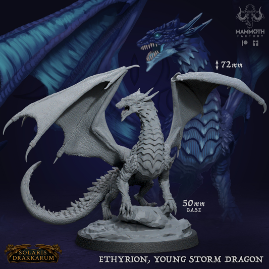 Ethyrion, Young Storm Dragon Miniature | Mammoth Factory | TTRPGs