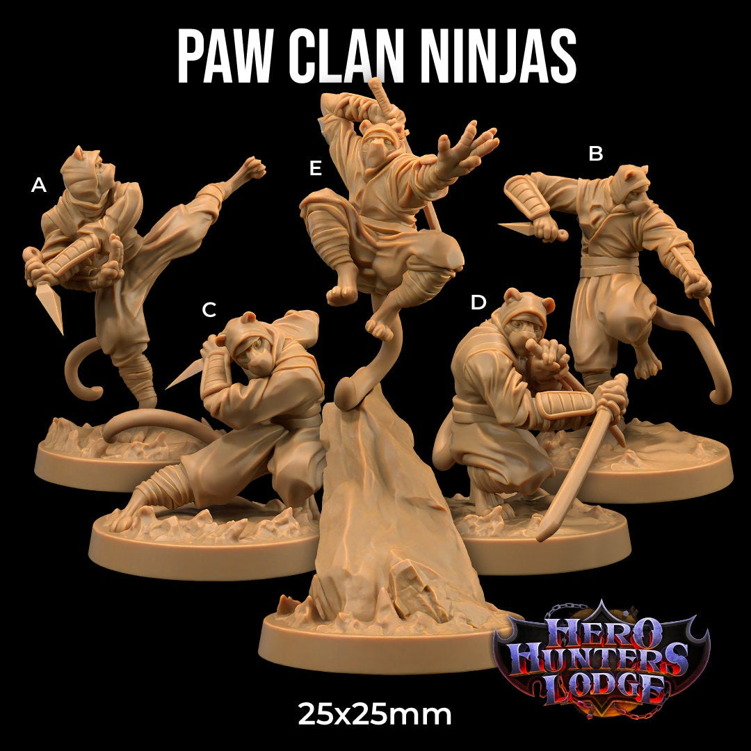 Paw Clan Ninjas Miniatures (Set of 5) | Dragon Trappers Lodge