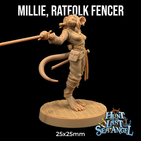 Millie, Ratfolk Fencer Miniature | Dragon Trappers Lodge