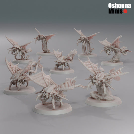 Winged Spike Spitters Miniatures (Set of 8 w/ bases) | Oshouna Minis